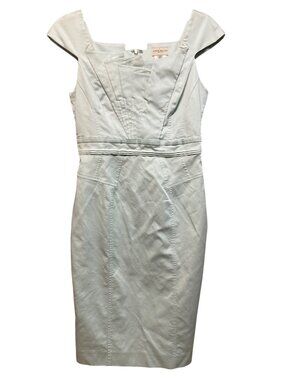 Karen Millen Mint Green Sheath Dress structured, pleated neckline Pencil Fitted